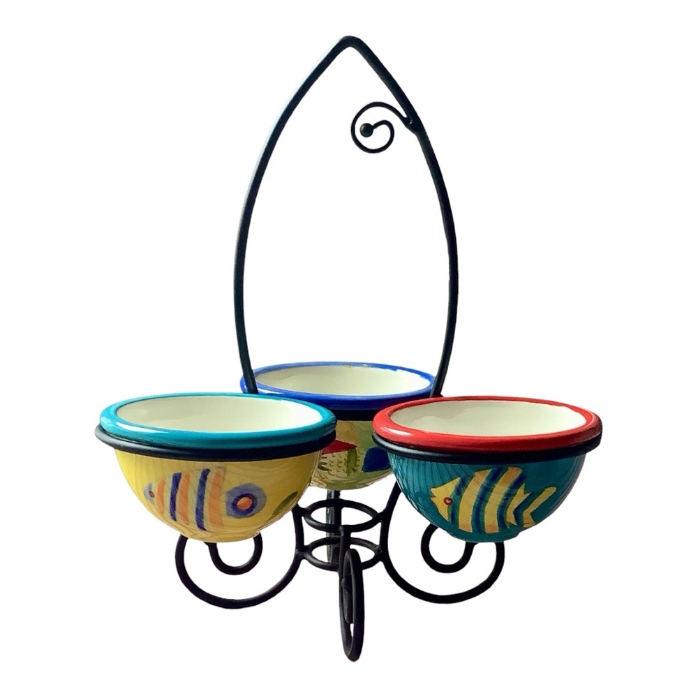 Ceramic Fish Condiments Wrought Iron Holder